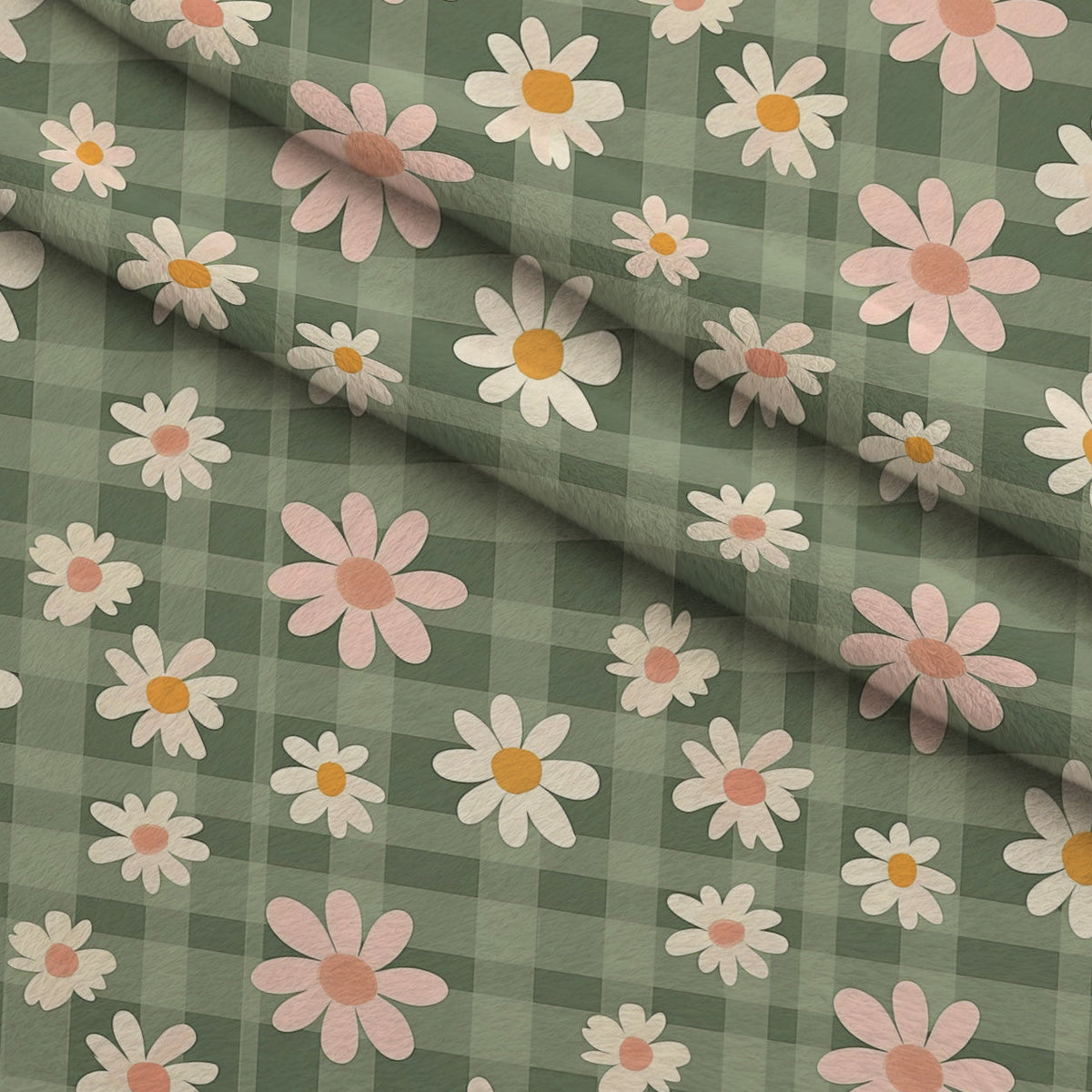 Gingham Daisies Pattern 7 Fleece Fabric — fleece fabric folded close-up preview (mv-fleece-v1:lying)