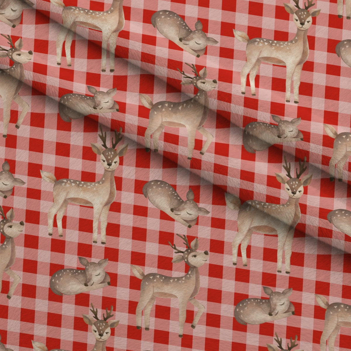 Gingham Fawns Pattern 2 Fleece Fabric — fleece fabric folded close-up preview (mv-fleece-v1:lying)