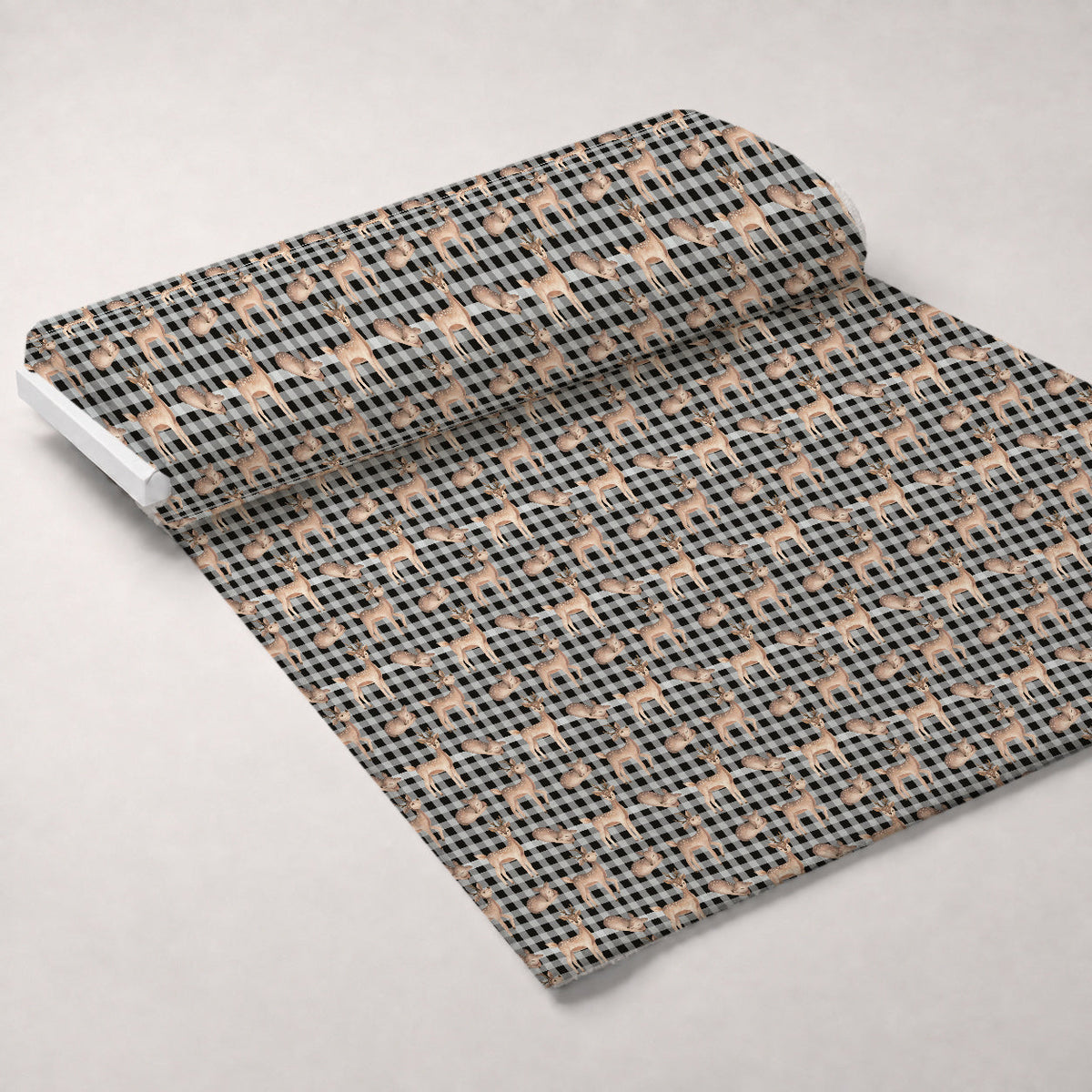 Gingham Fawns Pattern 4 Fleece Fabric — fleece fabric unrolled bolt preview (mv-fleece-v1:bolt)
