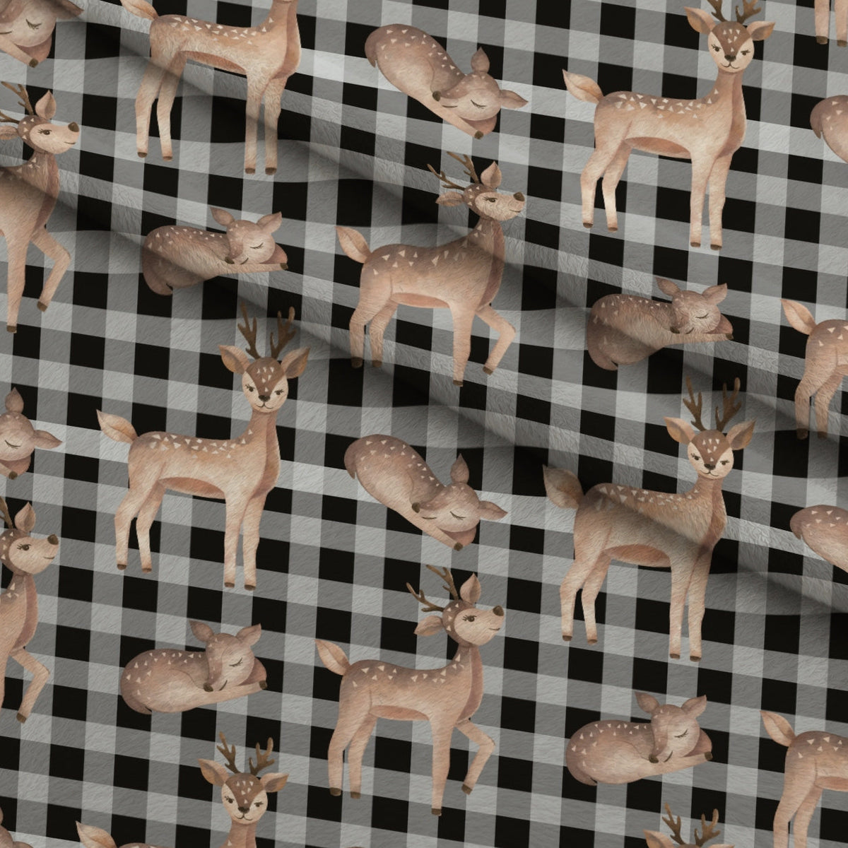 Gingham Fawns Pattern 4 Fleece Fabric — fleece fabric folded close-up preview (mv-fleece-v1:lying)