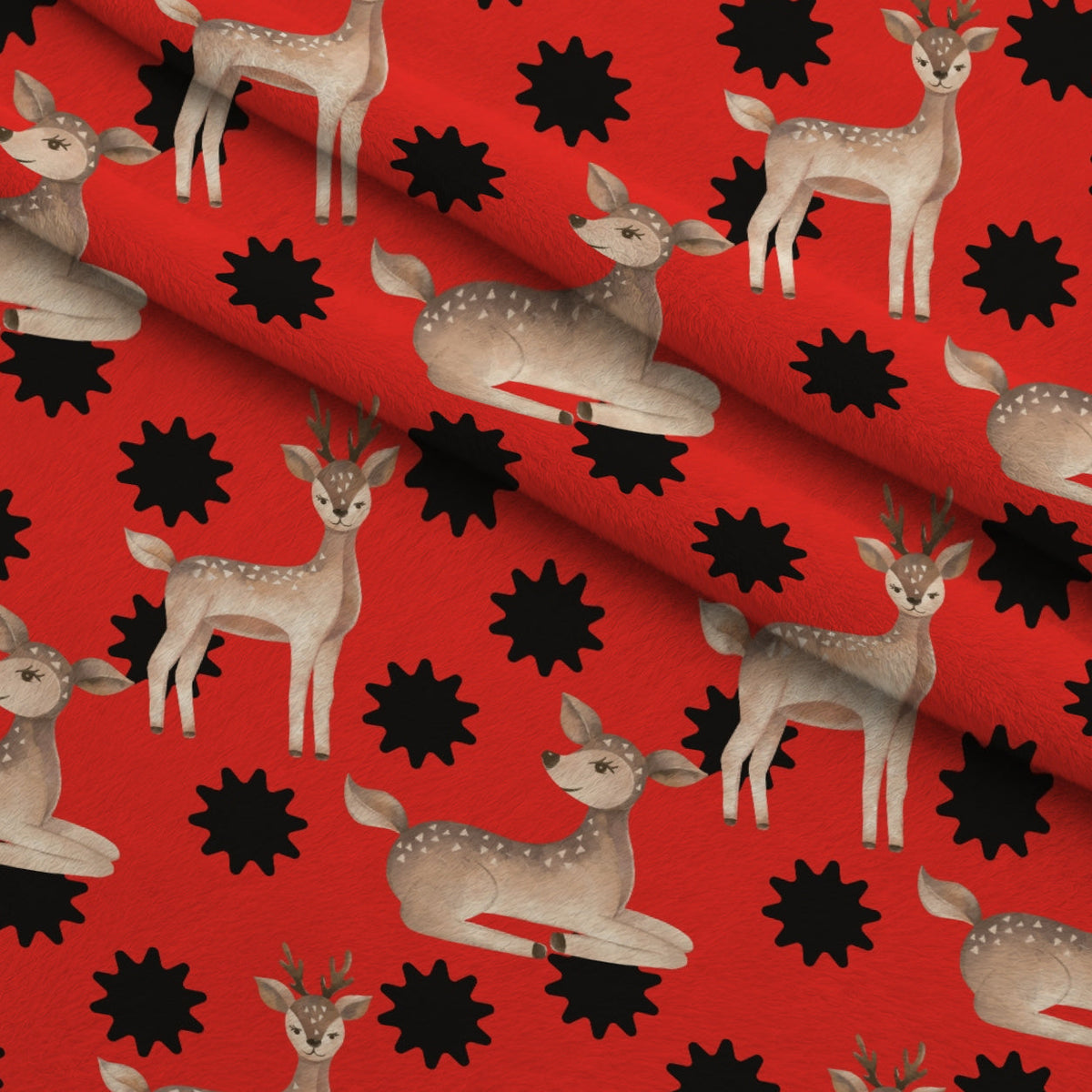 Gingham Fawns Pattern 5 Fleece Fabric — fleece fabric folded close-up preview (mv-fleece-v1:lying)