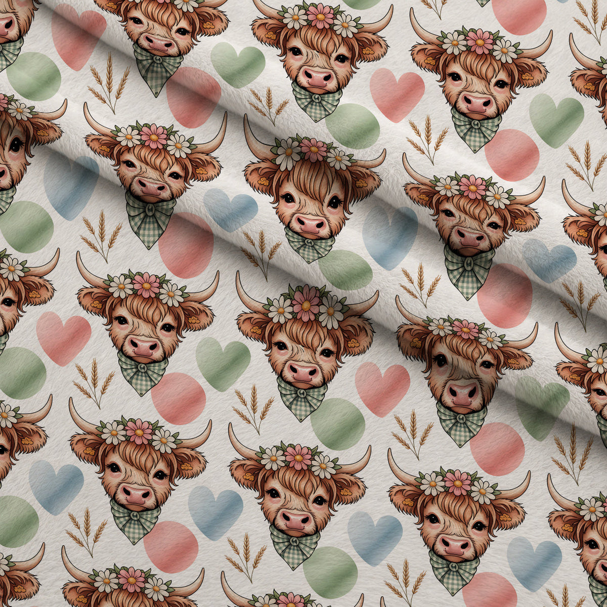 Gingham Grazers Pattern 1 Fleece Fabric — fleece fabric folded close-up preview (mv-fleece-v1:lying)