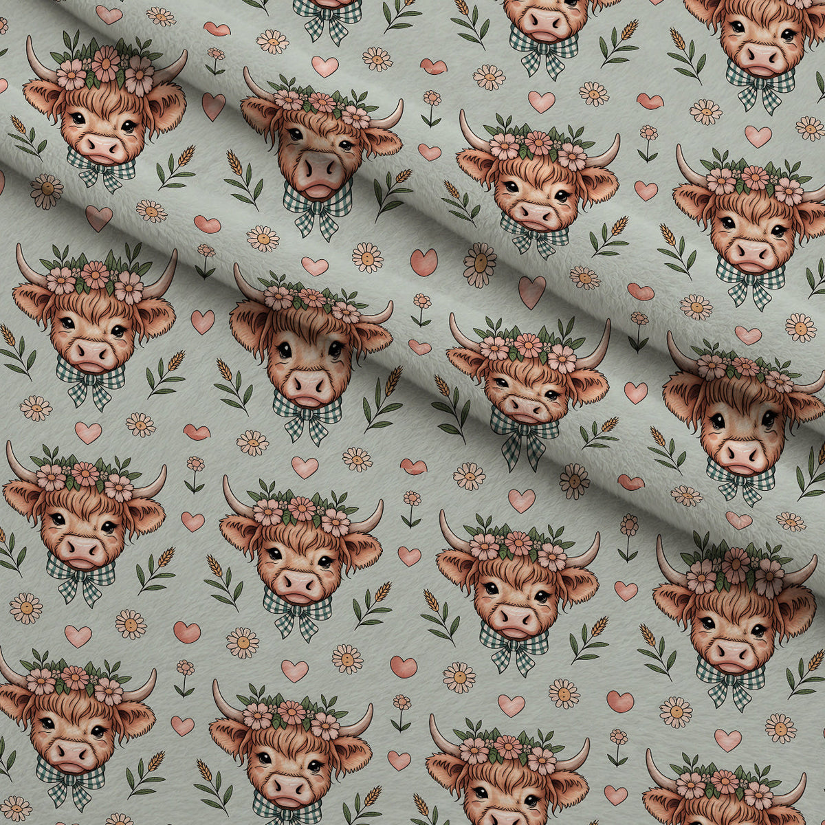 Gingham Grazers Pattern 10 Fleece Fabric — fleece fabric folded close-up preview (mv-fleece-v1:lying)