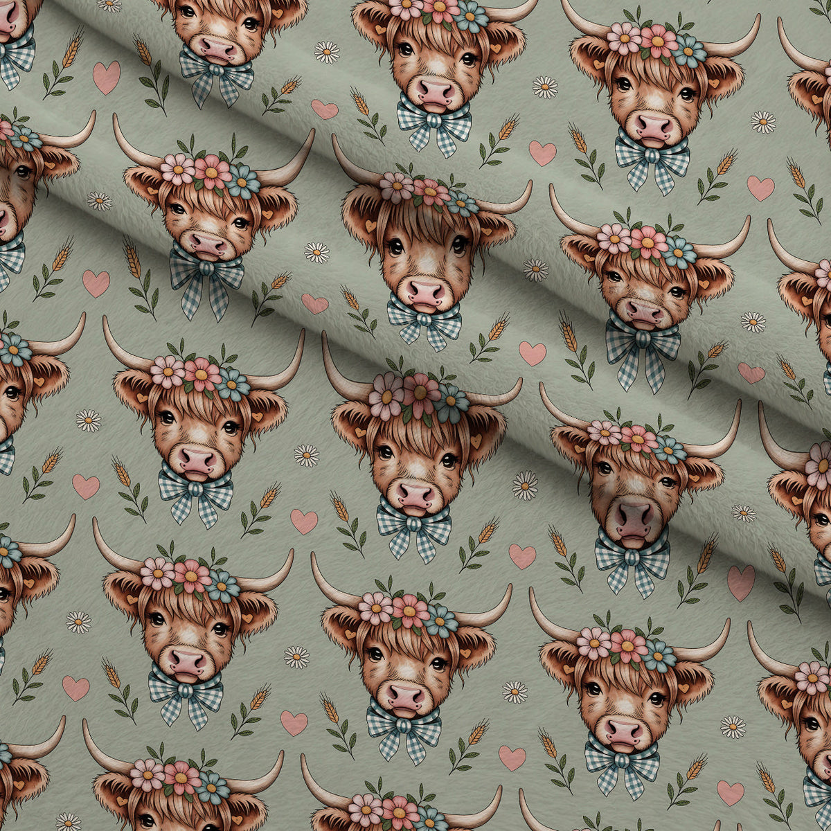 Gingham Grazers Pattern 12 Fleece Fabric — fleece fabric folded close-up preview (mv-fleece-v1:lying)