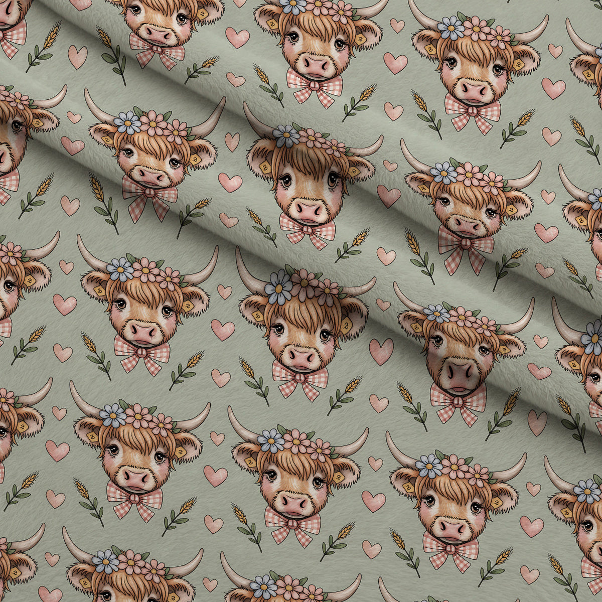Gingham Grazers Pattern 13 Fleece Fabric — fleece fabric folded close-up preview (mv-fleece-v1:lying)
