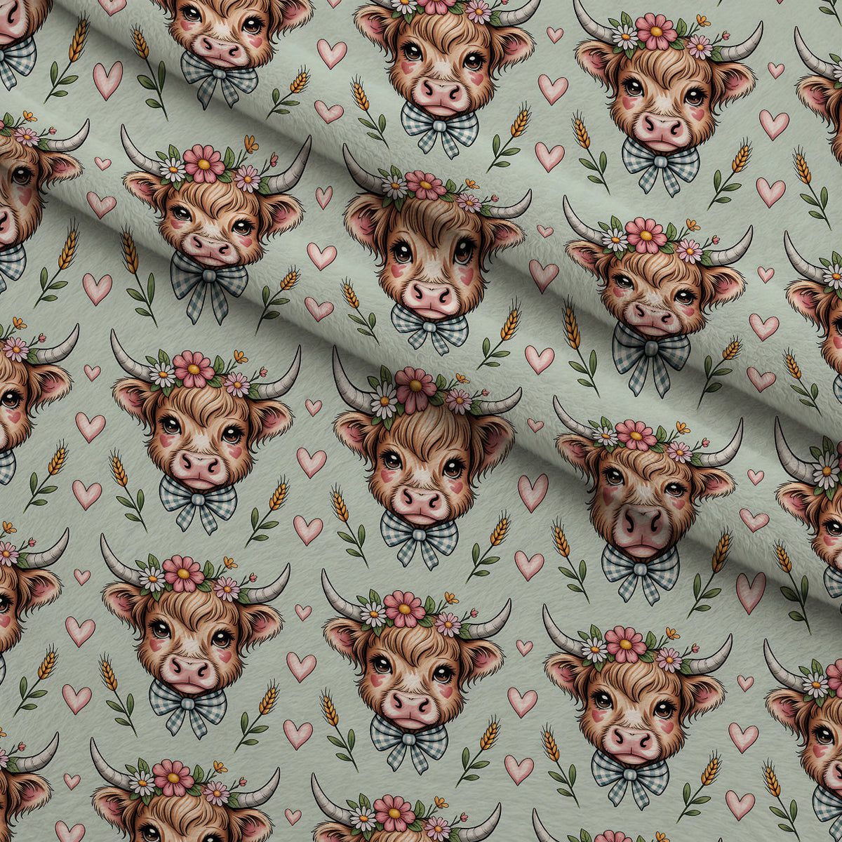 Gingham Grazers Pattern 14 Fleece Fabric — fleece fabric folded close-up preview (mv-fleece-v1:lying)