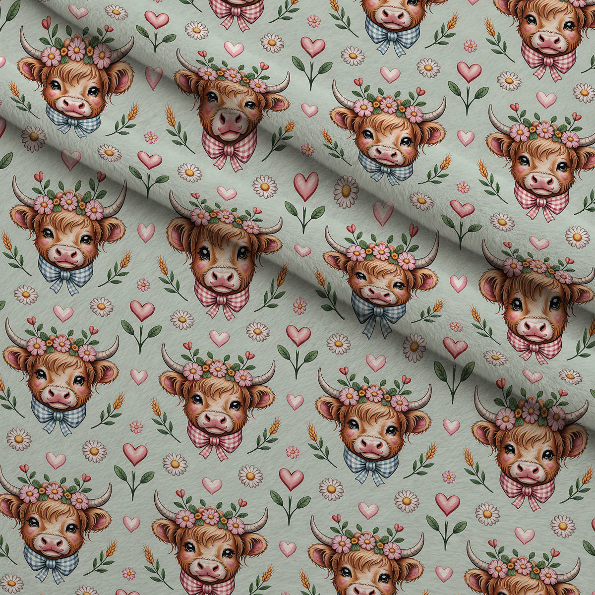 Gingham Grazers Pattern 2 Fleece Fabric — fleece fabric folded close-up preview (mv-fleece-v1:lying)