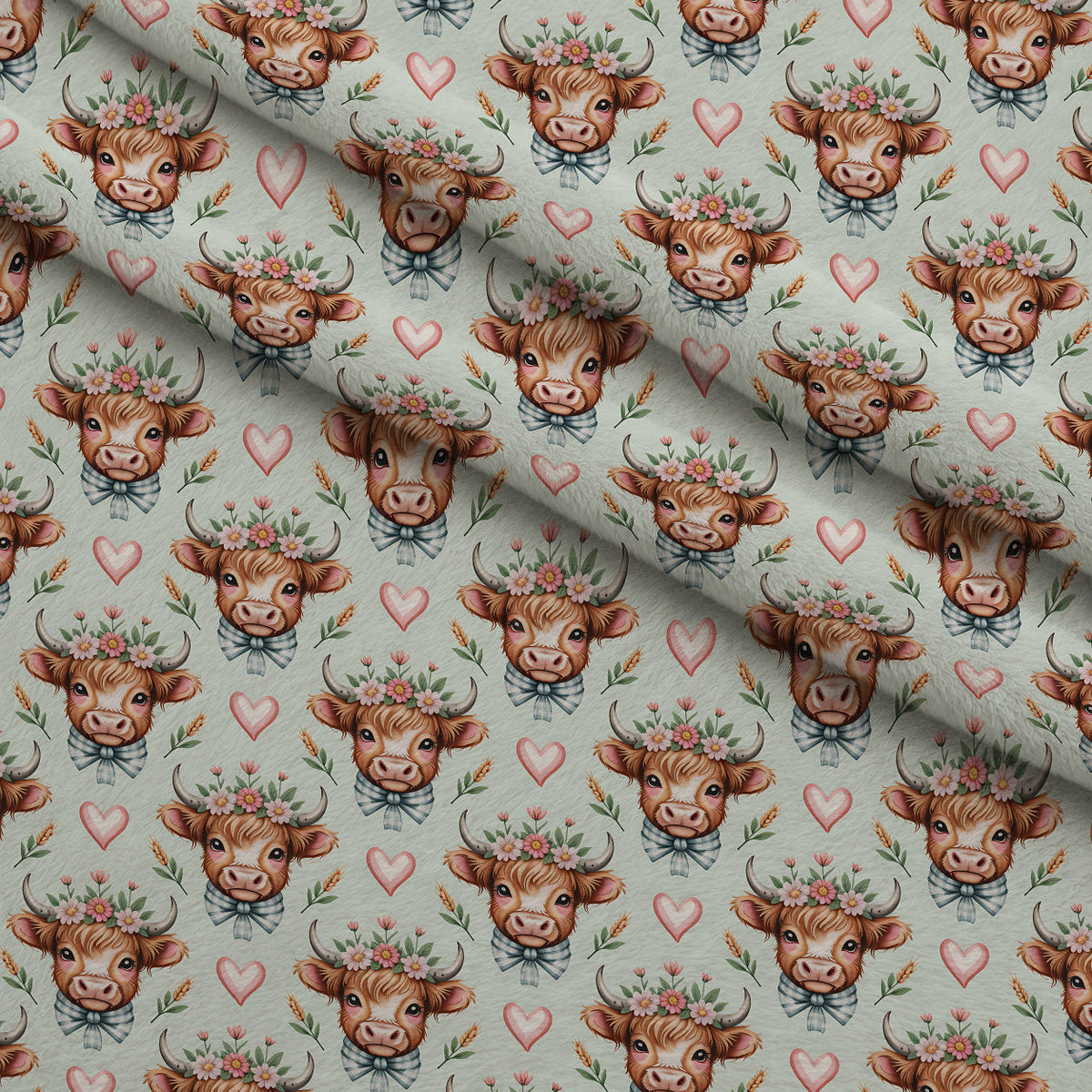Gingham Grazers Pattern 3 Fleece Fabric — fleece fabric folded close-up preview (mv-fleece-v1:lying)