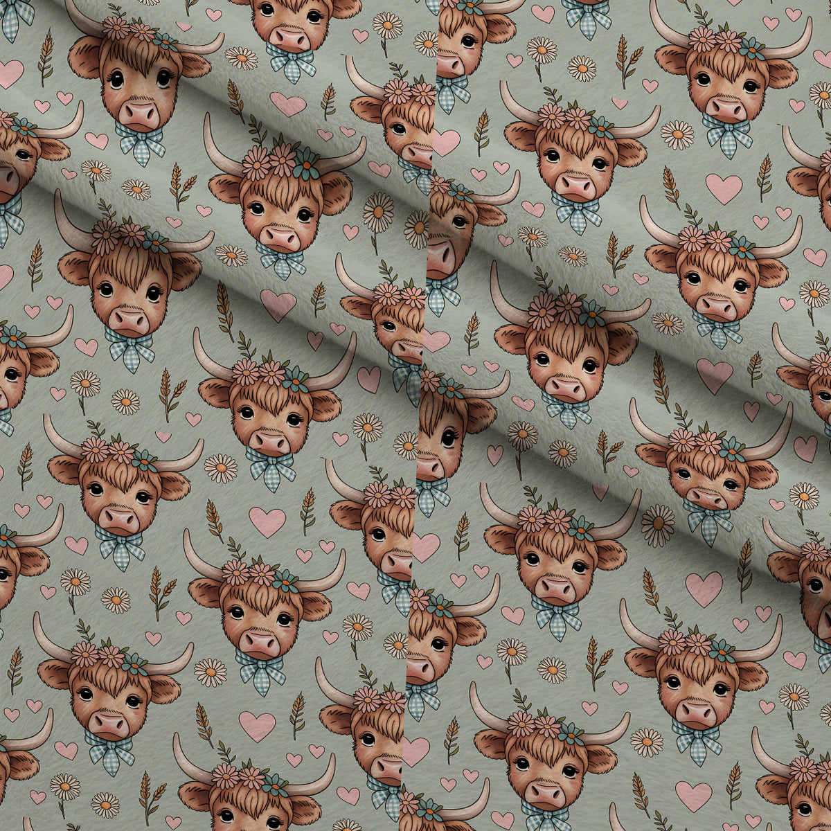 Gingham Grazers Pattern 6 Fleece Fabric — fleece fabric folded close-up preview (mv-fleece-v1:lying)