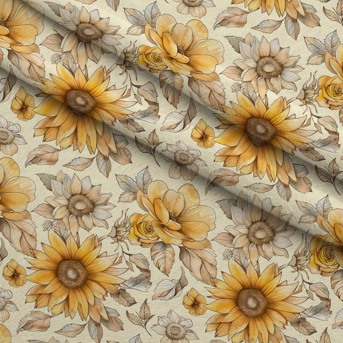 Golden Harvest Blooms Pattern 1 Fleece Fabric — fleece fabric folded close-up preview (mv-fleece-v1:lying)