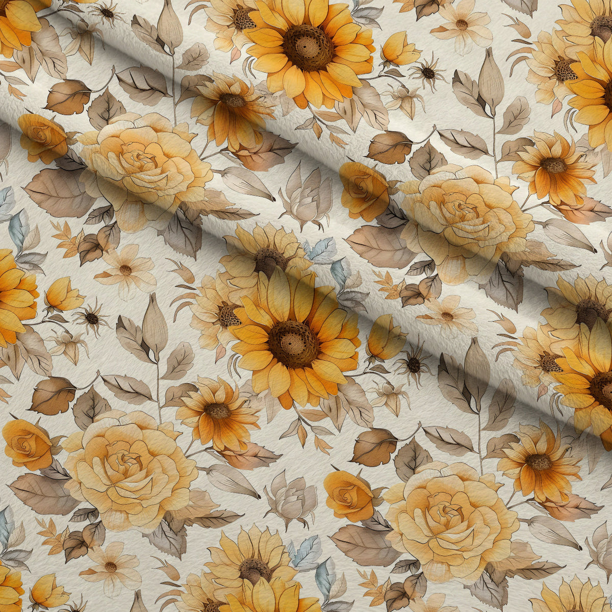 Golden Harvest Blooms Pattern 13 Fleece Fabric — fleece fabric folded close-up preview (mv-fleece-v1:lying)
