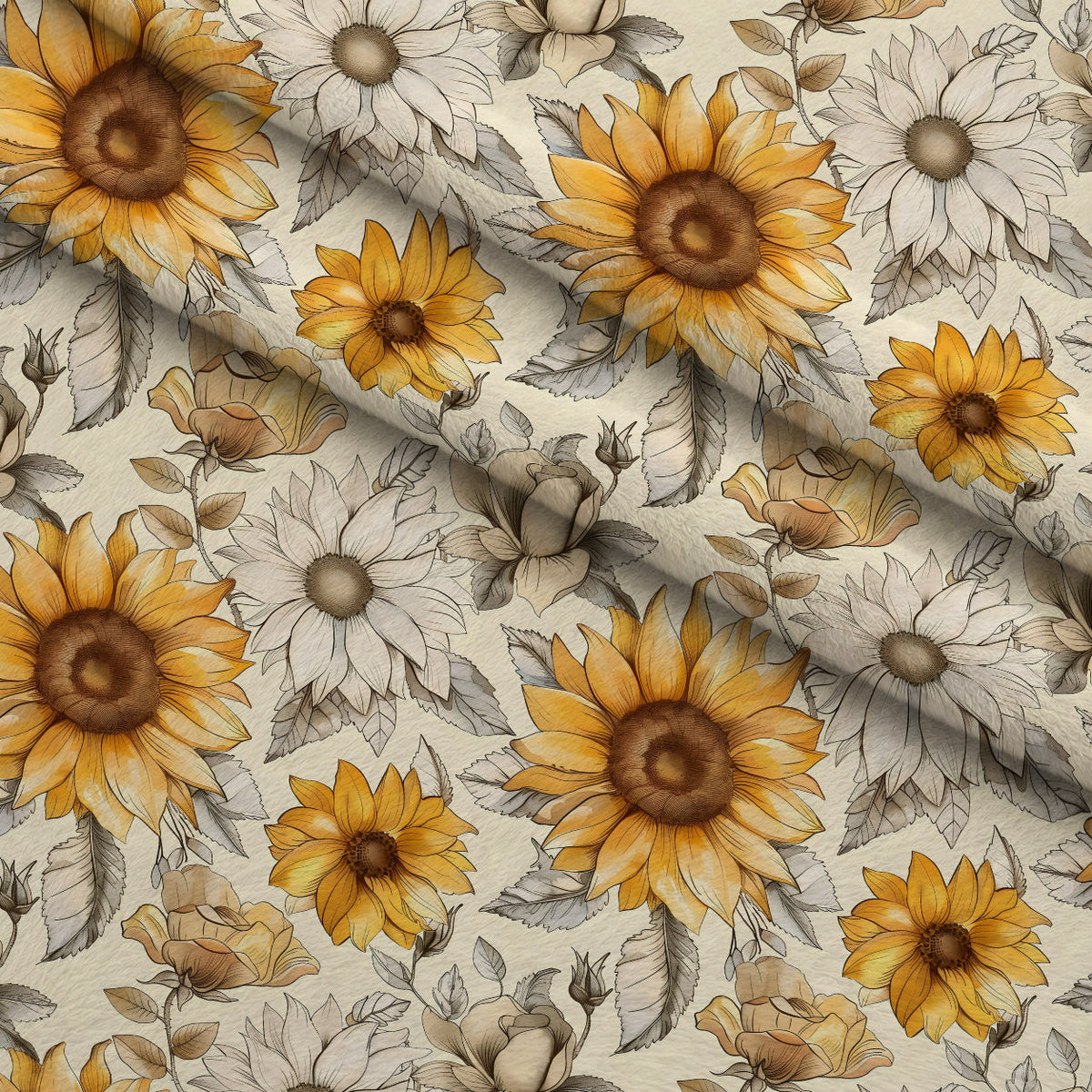 Golden Harvest Blooms Pattern 17 Fleece Fabric — fleece fabric folded close-up preview (mv-fleece-v1:lying)
