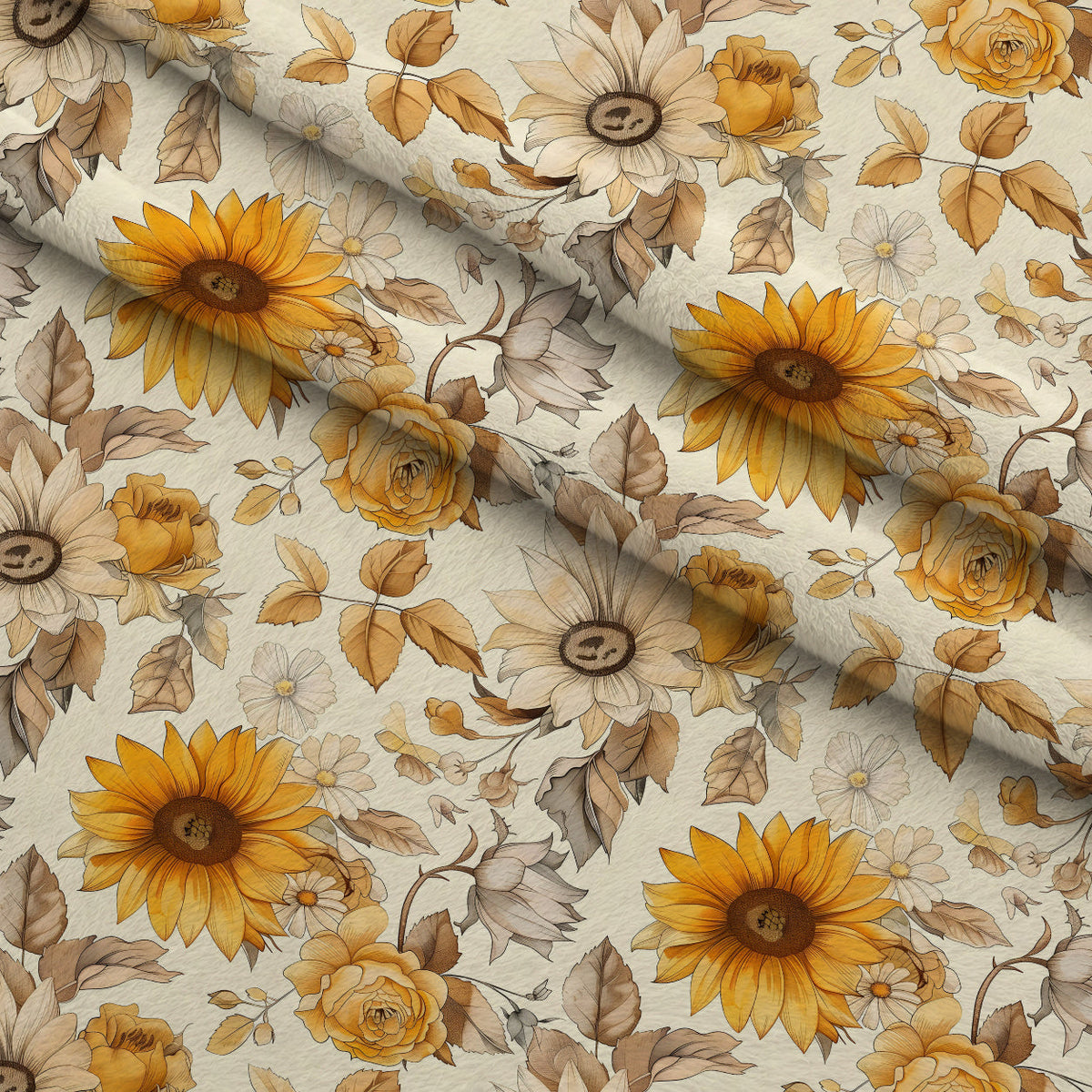 Golden Harvest Blooms Pattern 18 Fleece Fabric — fleece fabric folded close-up preview (mv-fleece-v1:lying)