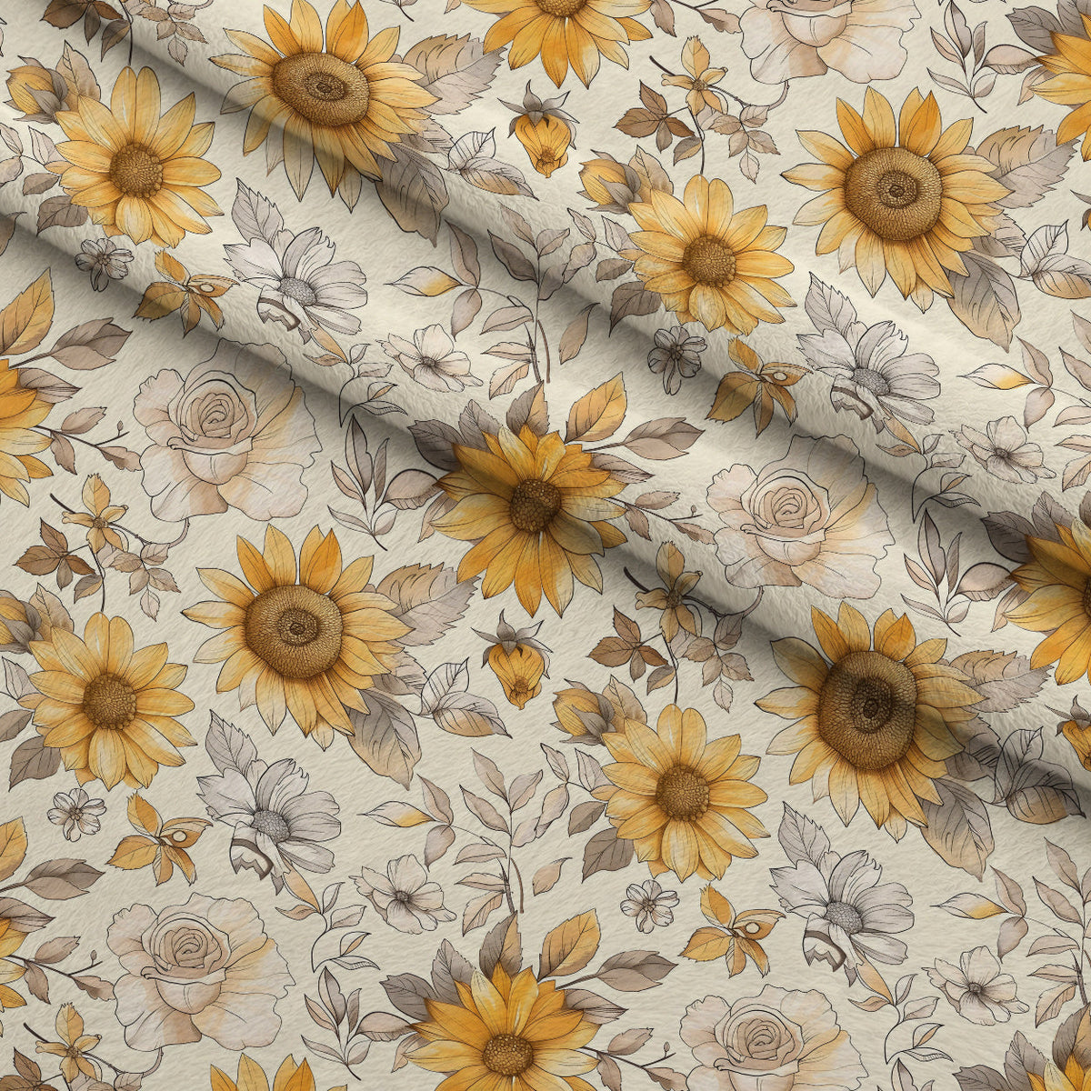 Golden Harvest Blooms Pattern 23 Fleece Fabric — fleece fabric folded close-up preview (mv-fleece-v1:lying)
