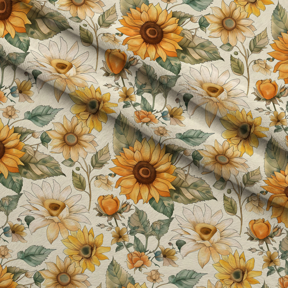 Golden Harvest Blooms Pattern 5 Fleece Fabric — fleece fabric folded close-up preview (mv-fleece-v1:lying)