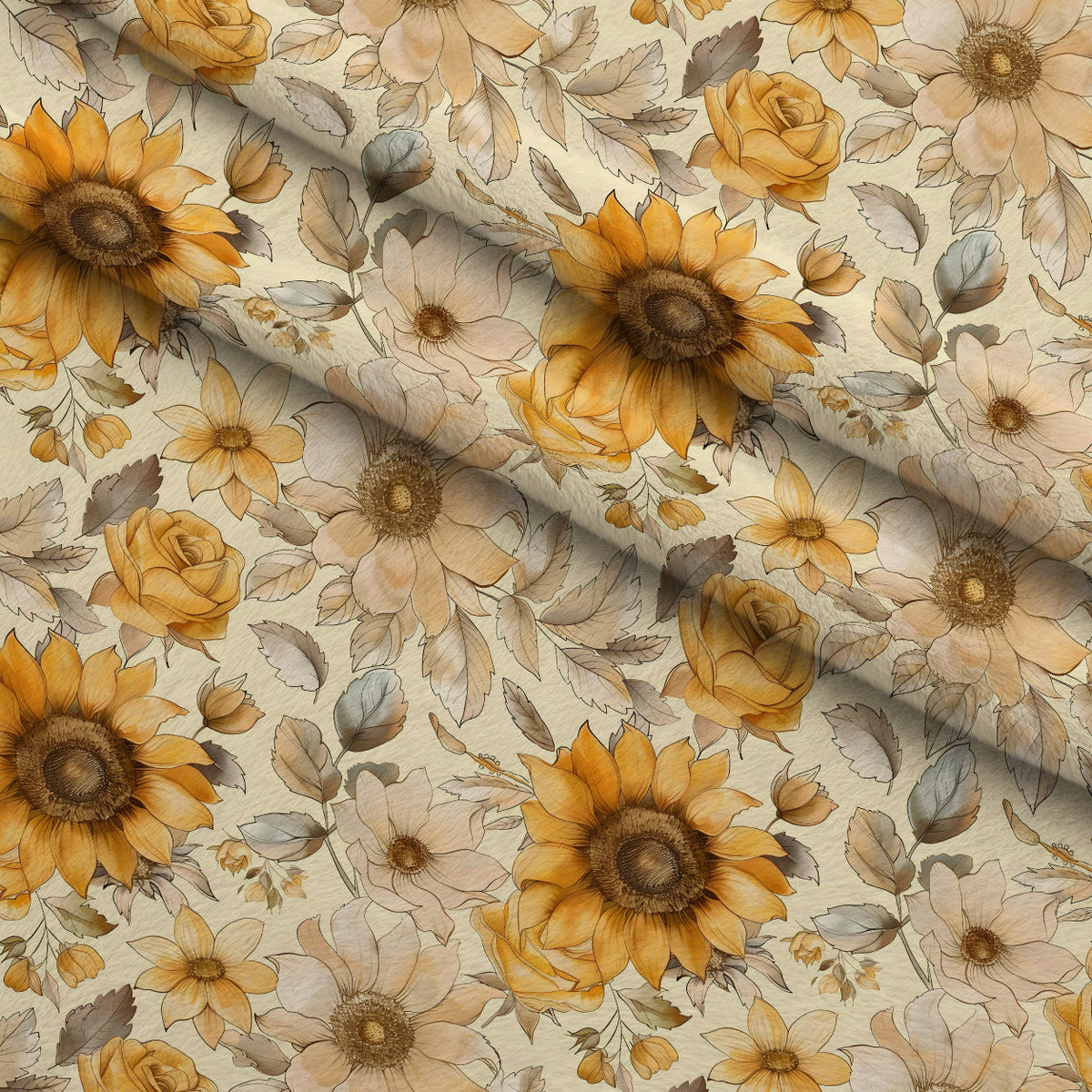 Golden Harvest Blooms Pattern 6 Fleece Fabric — fleece fabric folded close-up preview (mv-fleece-v1:lying)