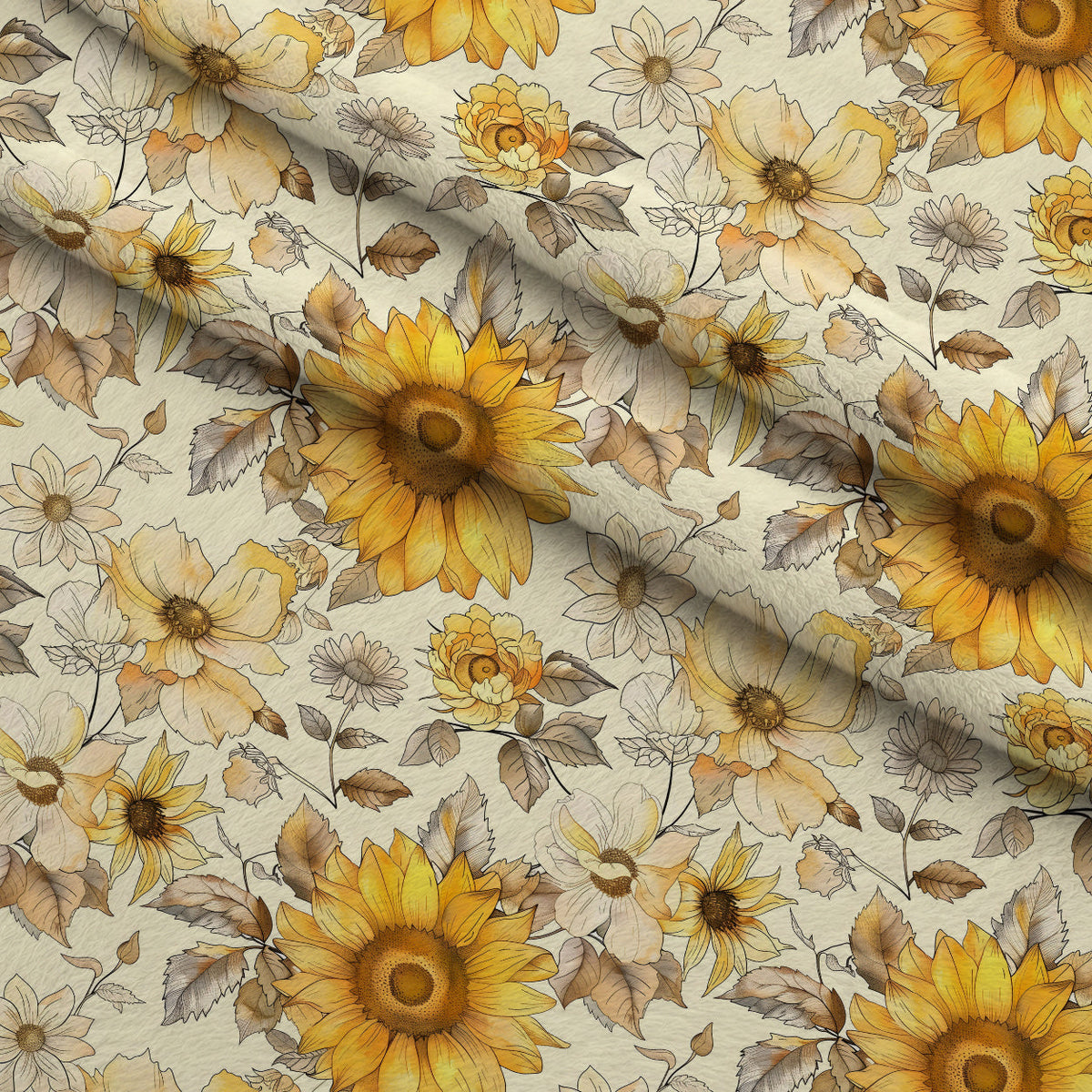 Golden Harvest Blooms Pattern 8 Fleece Fabric — fleece fabric folded close-up preview (mv-fleece-v1:lying)