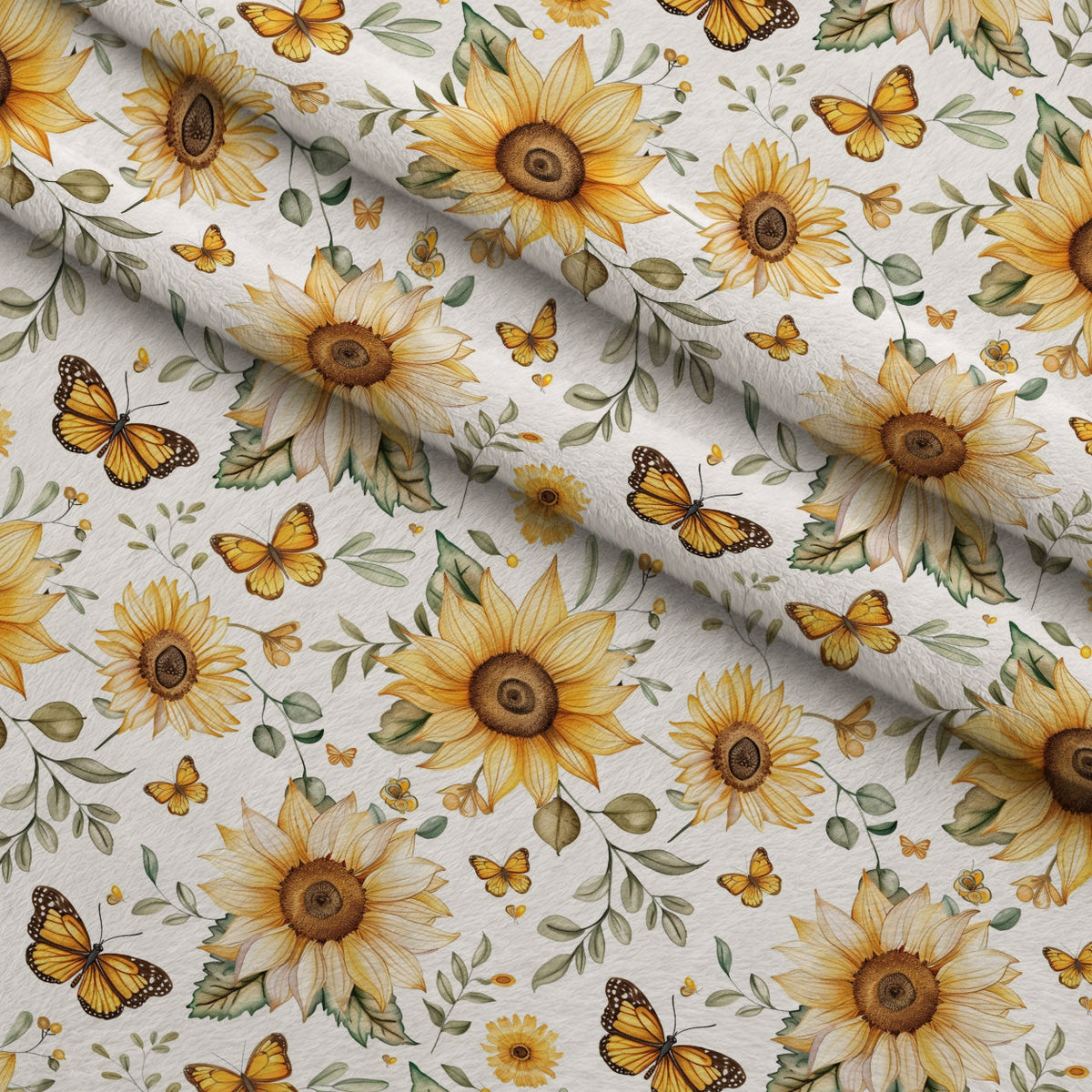 Golden Meadow Flutter Pattern 4 Fleece Fabric — fleece fabric folded close-up preview (mv-fleece-v1:lying)