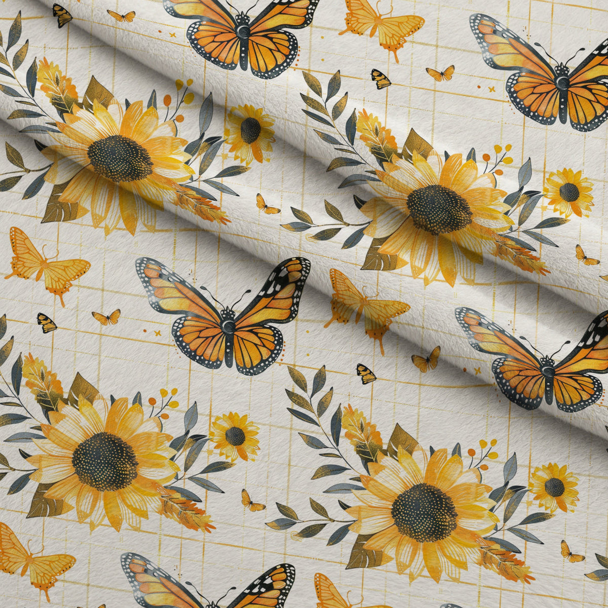 Golden Meadow Flutter Pattern 8 Fleece Fabric — fleece fabric folded close-up preview (mv-fleece-v1:lying)