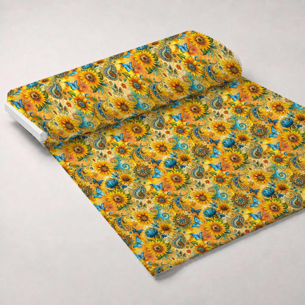 Golden Paisley Garden Pattern 1 Fleece Fabric — fleece fabric unrolled bolt preview (mv-fleece-v1:bolt)