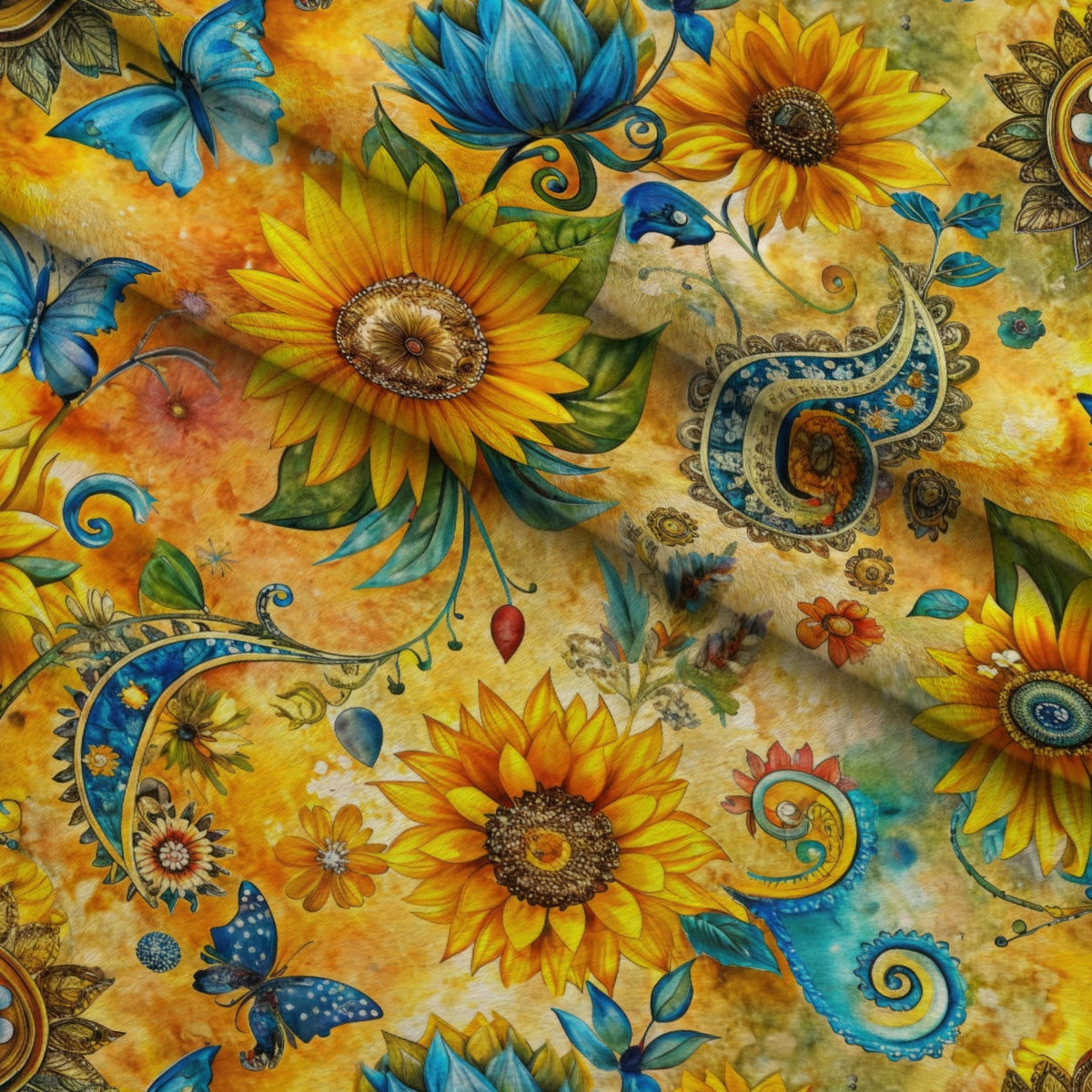 Golden Paisley Garden Pattern 1 Fleece Fabric — fleece fabric folded close-up preview (mv-fleece-v1:lying)