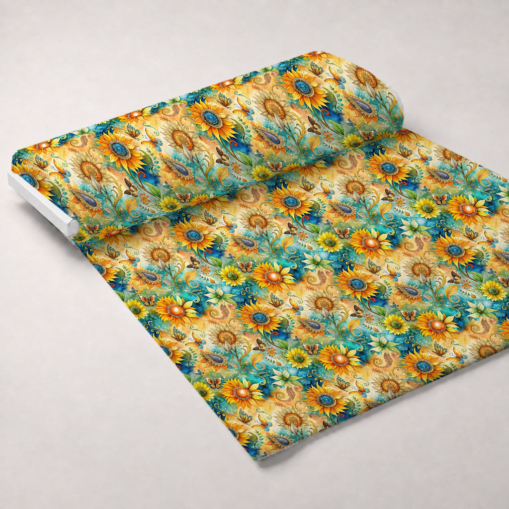 Golden Paisley Garden Pattern 11 Fleece Fabric — fleece fabric unrolled bolt preview (mv-fleece-v1:bolt)