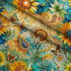 Golden Paisley Garden Pattern 11 Fleece Fabric — fleece fabric folded close-up preview (mv-fleece-v1:lying)
