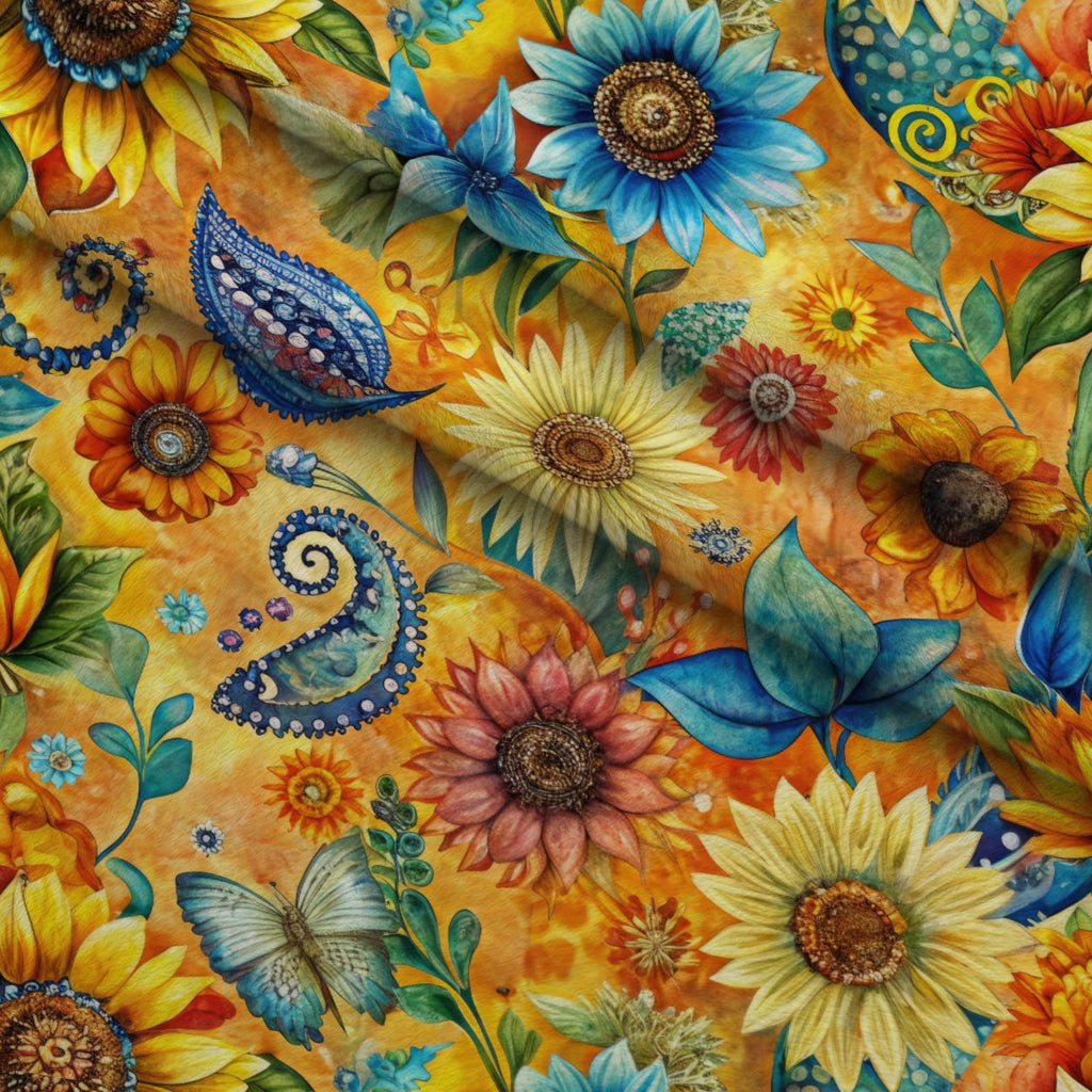 Golden Paisley Garden Pattern 12 Fleece Fabric — fleece fabric folded close-up preview (mv-fleece-v1:lying)