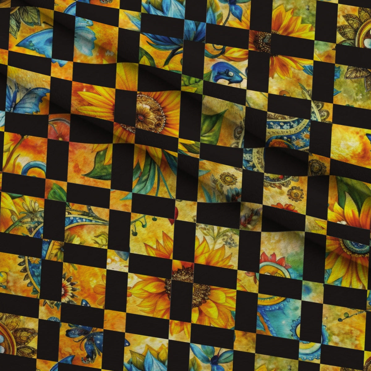 Golden Paisley Garden Pattern 16 Fleece Fabric — fleece fabric folded close-up preview (mv-fleece-v1:lying)