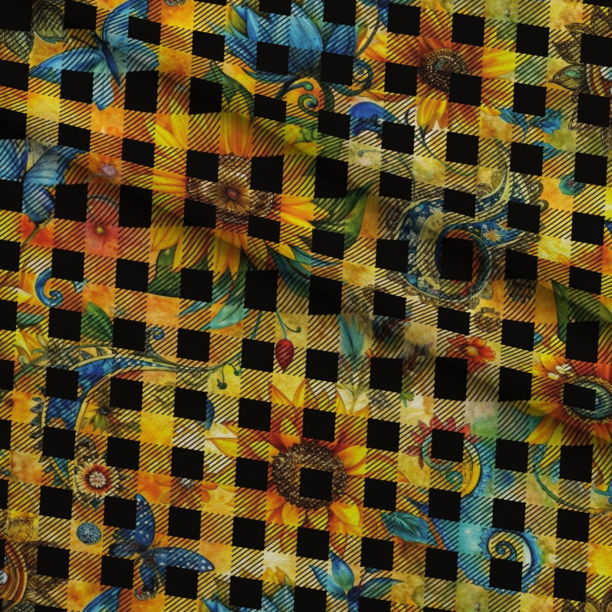 Golden Paisley Garden Pattern 18 Fleece Fabric — fleece fabric folded close-up preview (mv-fleece-v1:lying)