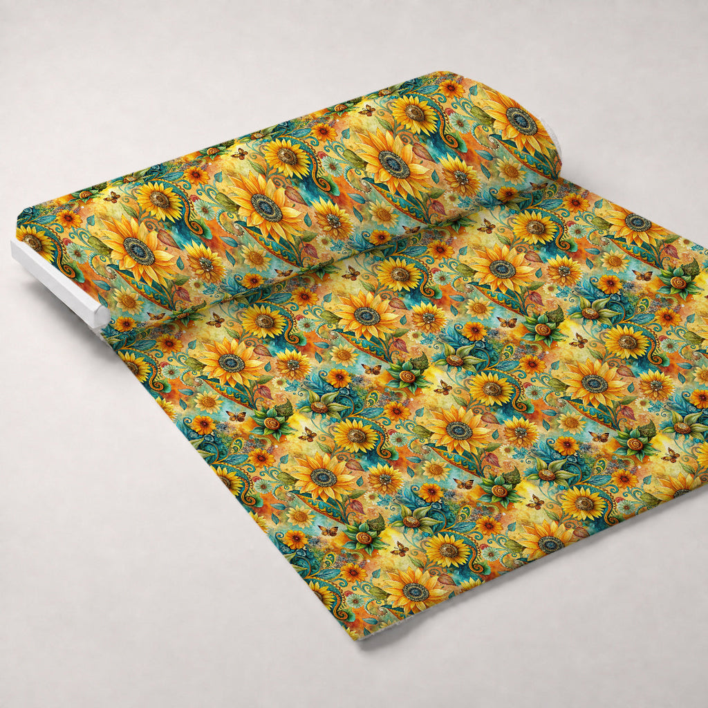 Golden Paisley Garden Pattern 2 Fleece Fabric — fleece fabric unrolled bolt preview (mv-fleece-v1:bolt)