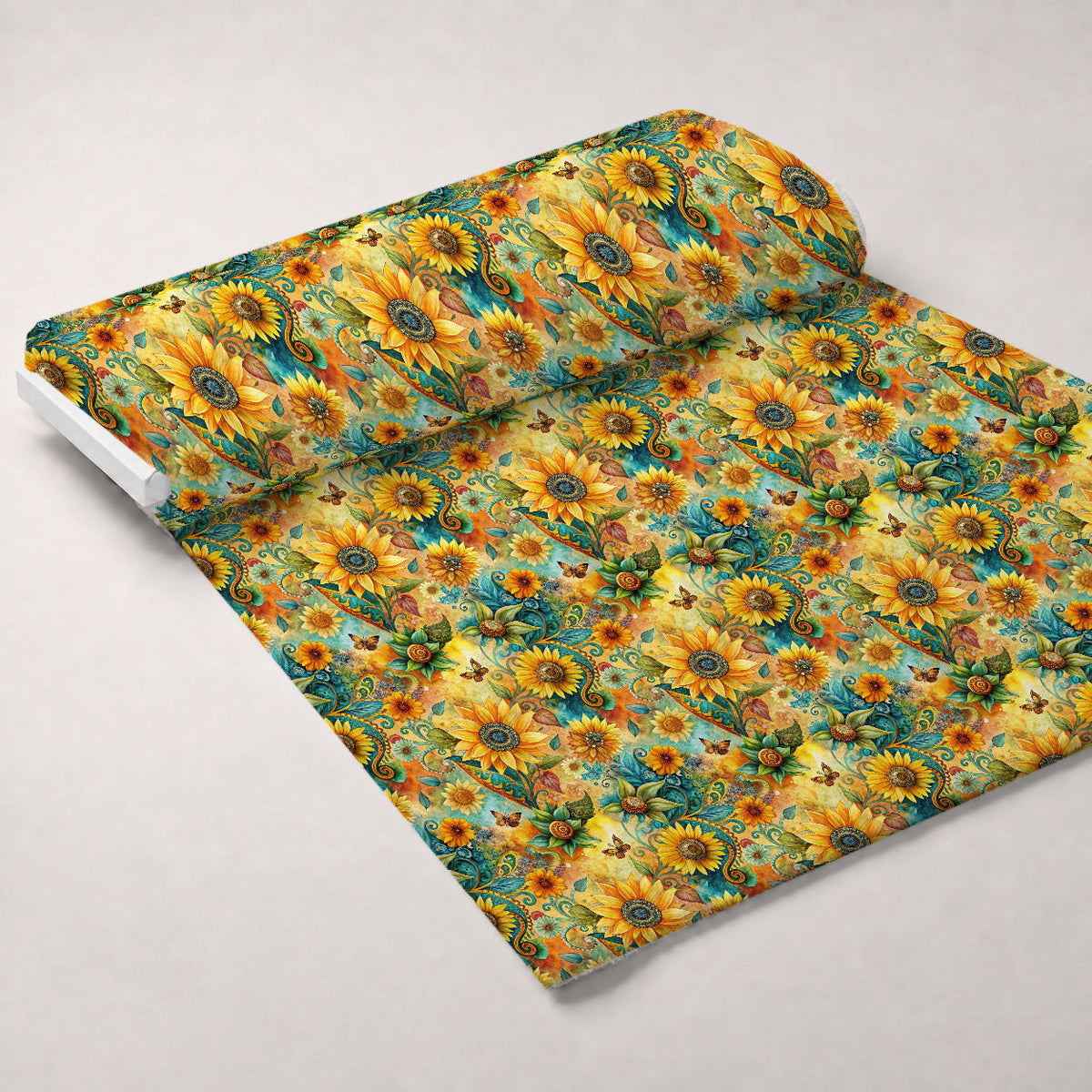 Golden Paisley Garden Pattern 2 Fleece Fabric — fleece fabric unrolled bolt preview (mv-fleece-v1:bolt)