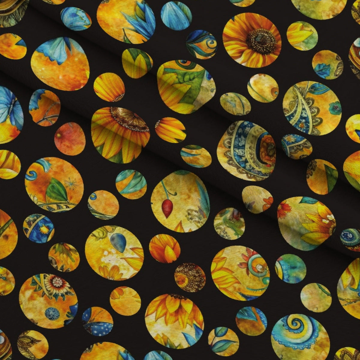 Golden Paisley Garden Pattern 27 Fleece Fabric — fleece fabric folded close-up preview (mv-fleece-v1:lying)