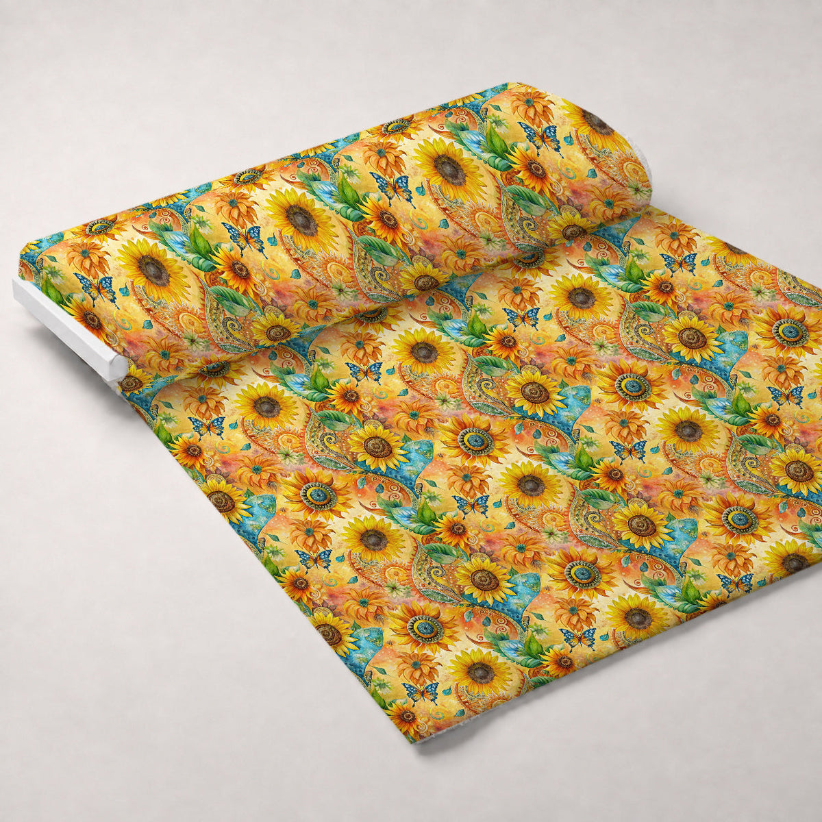 Golden Paisley Garden Pattern 3 Fleece Fabric — fleece fabric unrolled bolt preview (mv-fleece-v1:bolt)