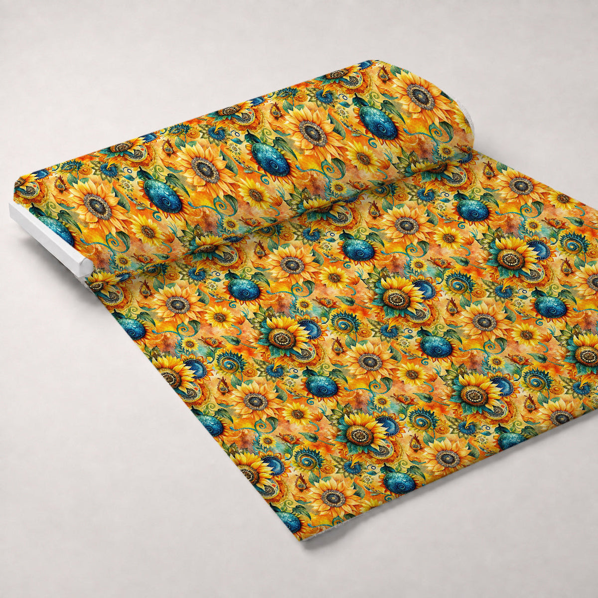 Golden Paisley Garden Pattern 5 Fleece Fabric — fleece fabric unrolled bolt preview (mv-fleece-v1:bolt)