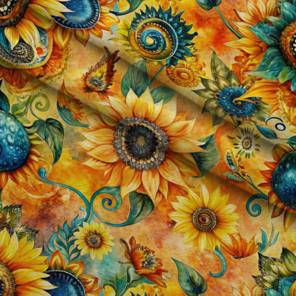 Golden Paisley Garden Pattern 5 Fleece Fabric — fleece fabric folded close-up preview (mv-fleece-v1:lying)
