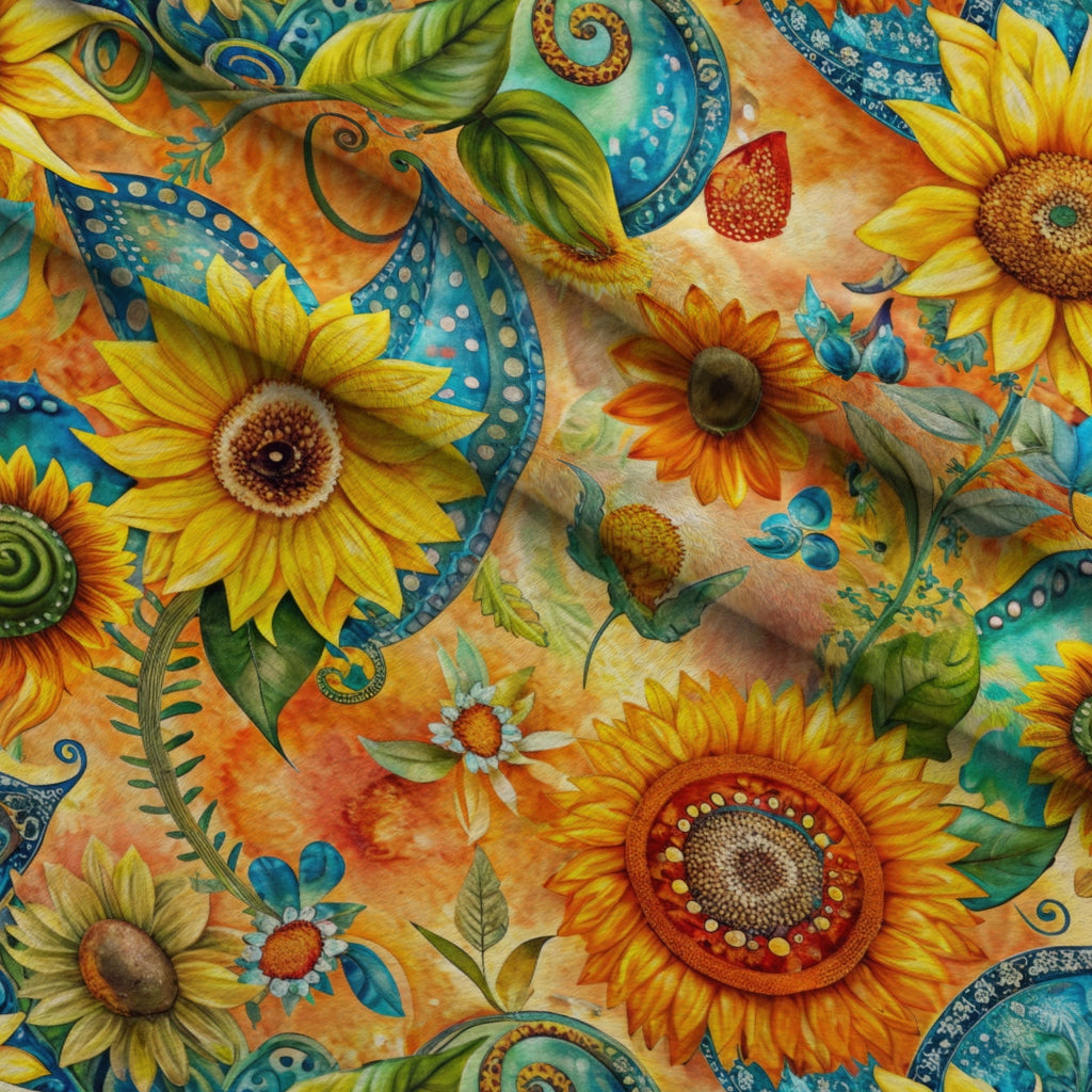 Golden Paisley Garden Pattern 6 Fleece Fabric — fleece fabric folded close-up preview (mv-fleece-v1:lying)