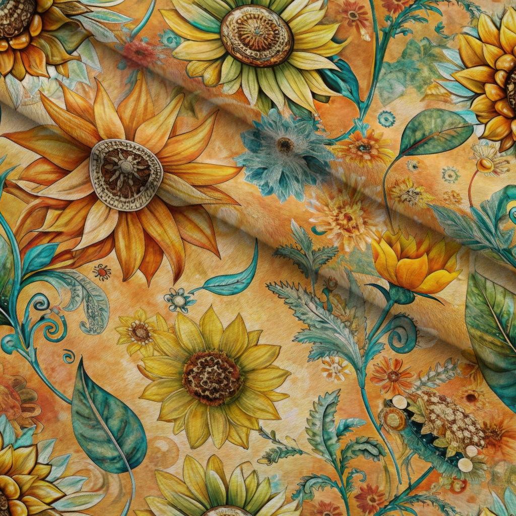 Golden Paisley Garden Pattern 7 Fleece Fabric — fleece fabric folded close-up preview (mv-fleece-v1:lying)
