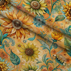 Golden Paisley Garden Pattern 7 Fleece Fabric — fleece fabric folded close-up preview (mv-fleece-v1:lying)