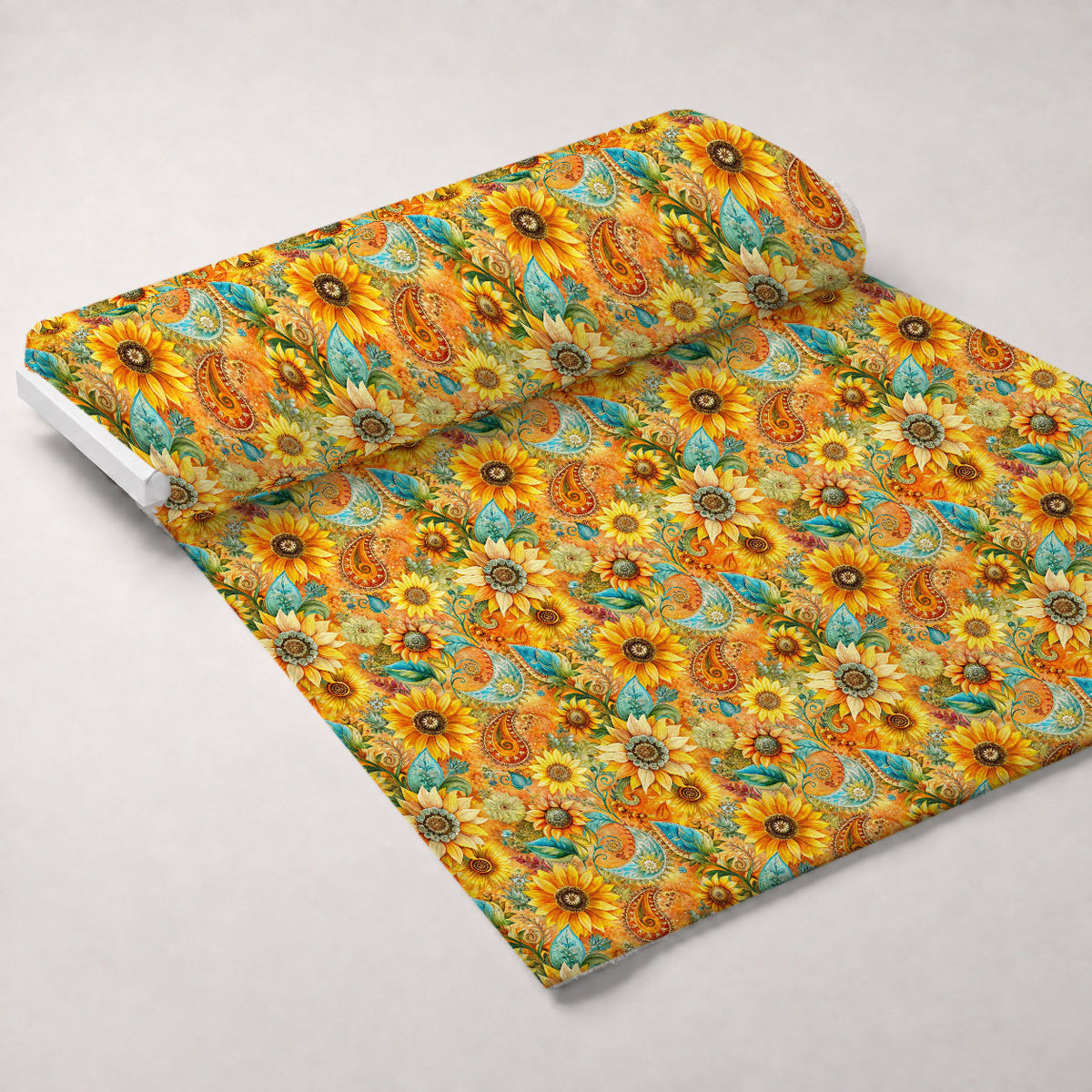 Golden Paisley Garden Pattern 8 Fleece Fabric — fleece fabric unrolled bolt preview (mv-fleece-v1:bolt)