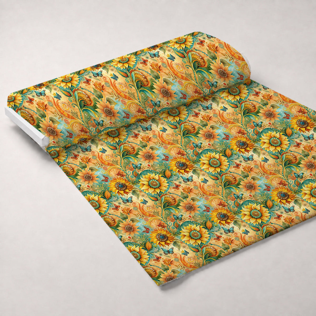 Golden Paisley Garden Pattern 9 Fleece Fabric — fleece fabric unrolled bolt preview (mv-fleece-v1:bolt)