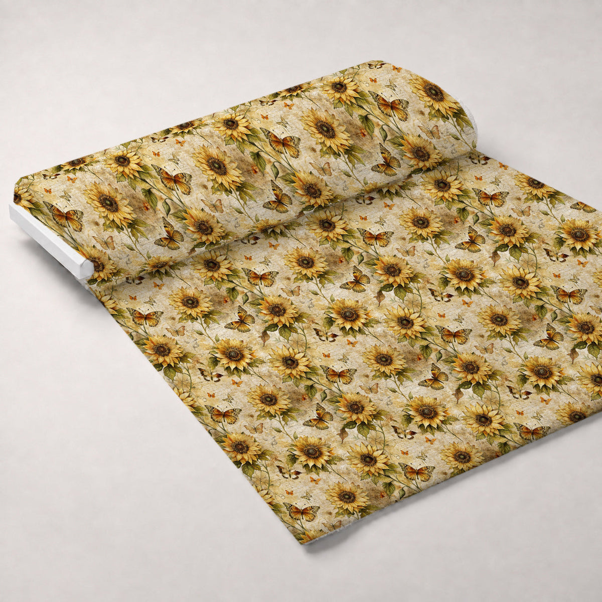 Golden Parchment Blooms Pattern 1 Fleece Fabric — fleece fabric unrolled bolt preview (mv-fleece-v1:bolt)