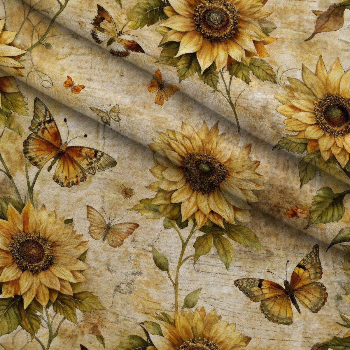 Golden Parchment Blooms Pattern 1 Fleece Fabric — fleece fabric folded close-up preview (mv-fleece-v1:lying)