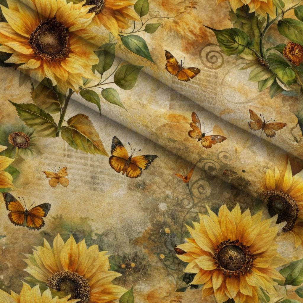 Golden Parchment Blooms Pattern 11 Fleece Fabric — fleece fabric folded close-up preview (mv-fleece-v1:lying)