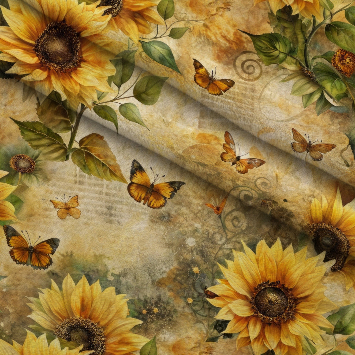 Golden Parchment Blooms Pattern 11 Fleece Fabric — fleece fabric folded close-up preview (mv-fleece-v1:lying)