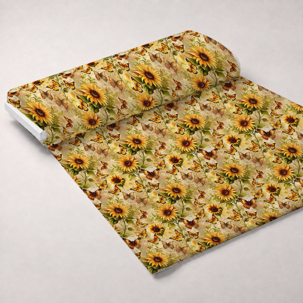 Golden Parchment Blooms Pattern 3 Fleece Fabric — fleece fabric unrolled bolt preview (mv-fleece-v1:bolt)
