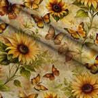 Golden Parchment Blooms Pattern 3 Fleece Fabric — fleece fabric folded close-up preview (mv-fleece-v1:lying)