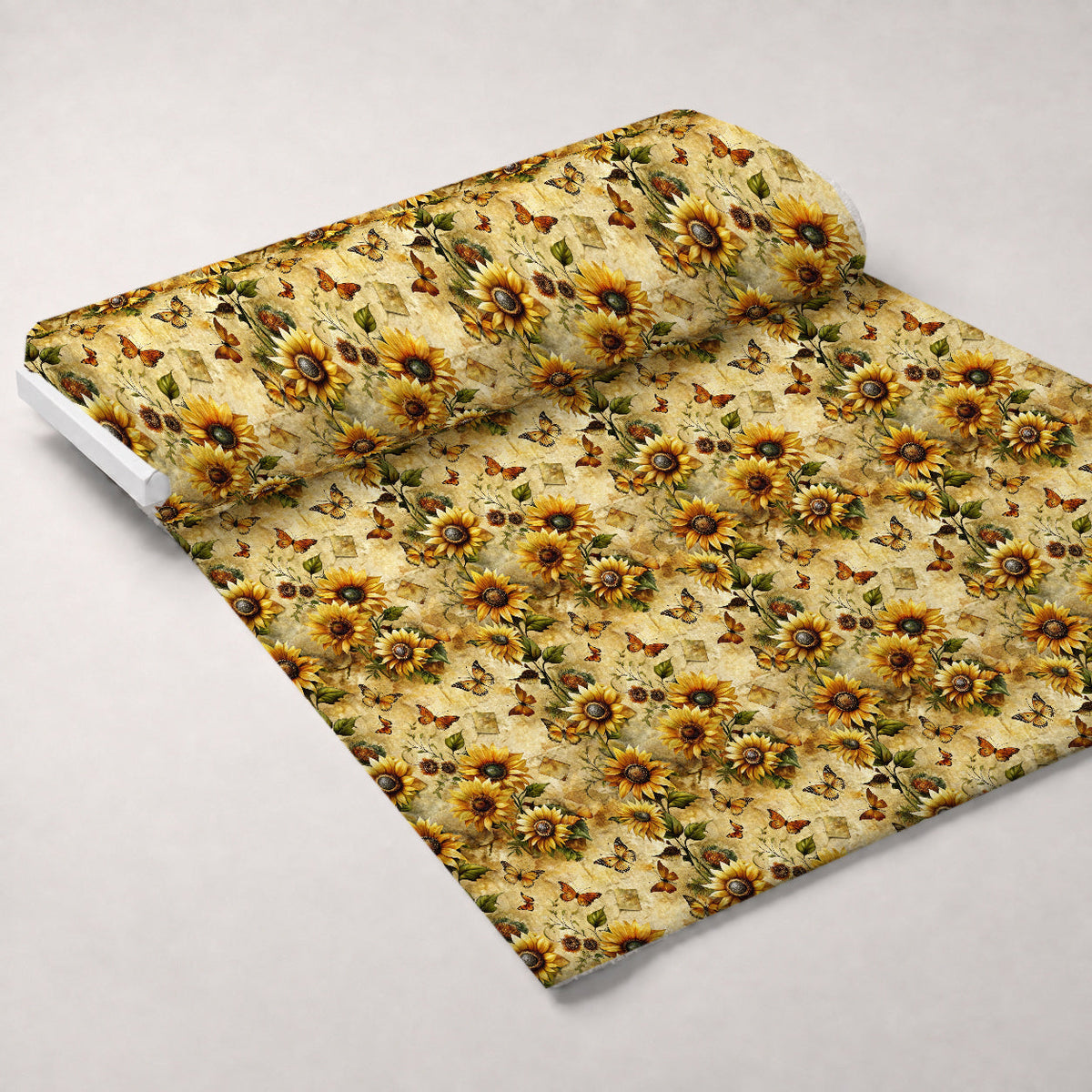 Golden Parchment Blooms Pattern 4 Fleece Fabric — fleece fabric unrolled bolt preview (mv-fleece-v1:bolt)