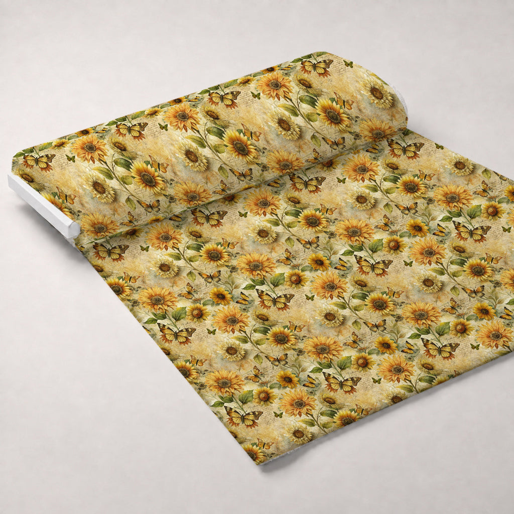 Golden Parchment Blooms Pattern 5 Fleece Fabric — fleece fabric unrolled bolt preview (mv-fleece-v1:bolt)