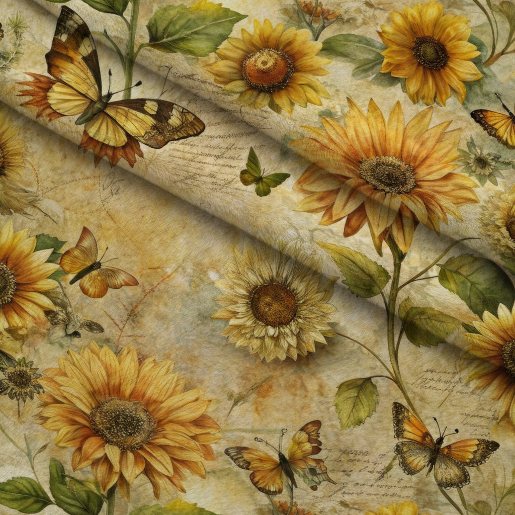 Golden Parchment Blooms Pattern 5 Fleece Fabric — fleece fabric folded close-up preview (mv-fleece-v1:lying)